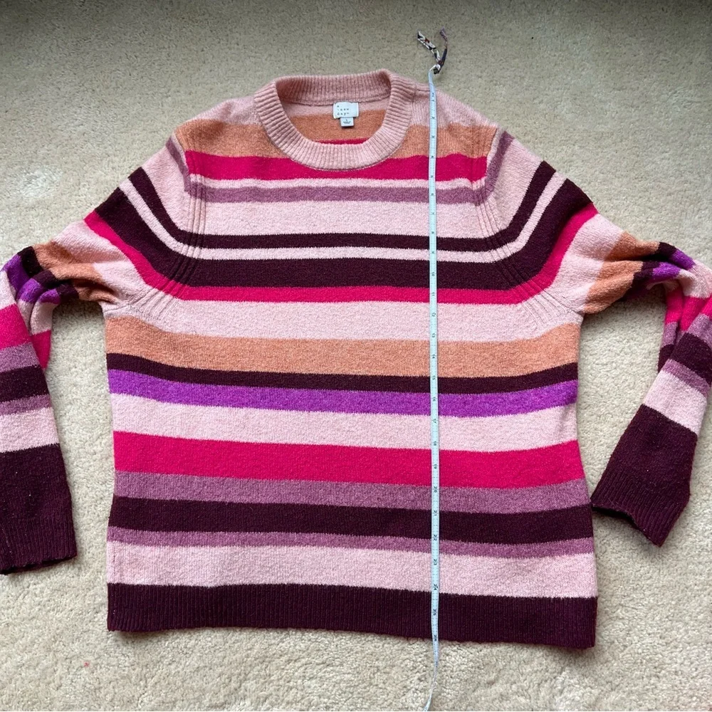 A New Day Women's Pink Striped Boxy Crewneck Sweater - Size L - VGUC - Stretch